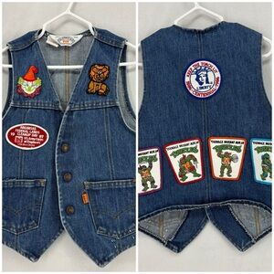 Vintage Levi’s Kids Denim Vest TMNT Patches Small 4–5Y Rare Custom 80s 90s